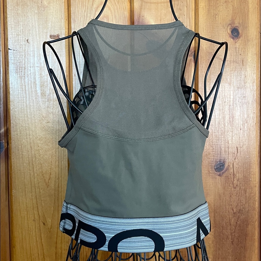 Olive Green Sports Tank Womens-Nike Pro Graphic Cropped Athletic Training Tank - Picture 6 of 6